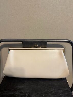 Vintage Etna Cream Kiss Lock Clutch Gold Frame Evening Bag 11.5”